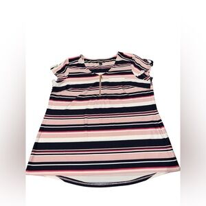 Roz & Ali‎ Striped Short Sleeve Top with Zipper